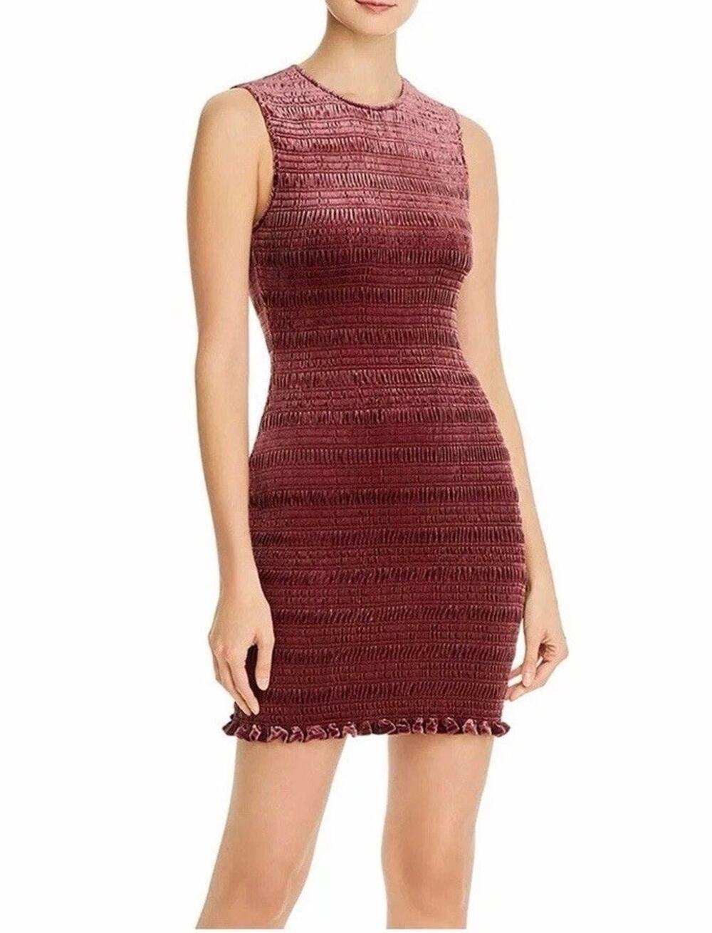 Aqua Women's Wine Velvet Smocked Bodycon Sleeveless Dress - M - Wine